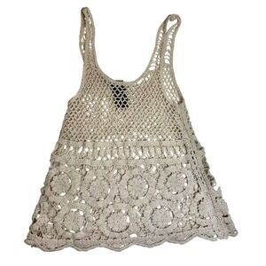 Wallpapher Crochet Knit Tank Top XS‎ Sleeveless Floral Beige Cotton